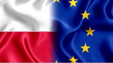 połączone flagi Polski oraz Unii Europejskiej